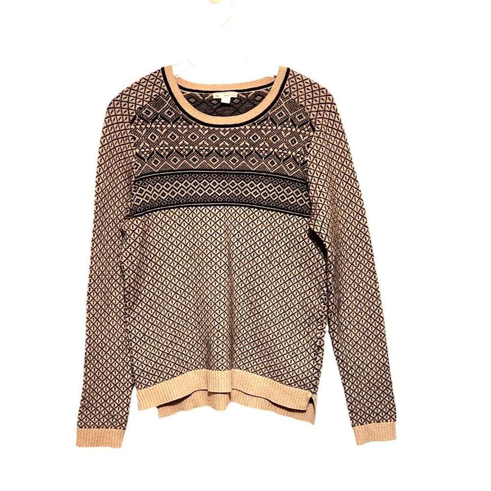 Gap Crewneck Sweater Black Beige Fair Isle Design Cotton Wool Blend Womens Small